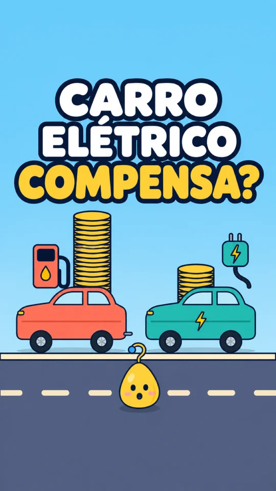Carros coral e verde-água, pilhas de moedas e Curio sob o título Carro elétrico compensa?